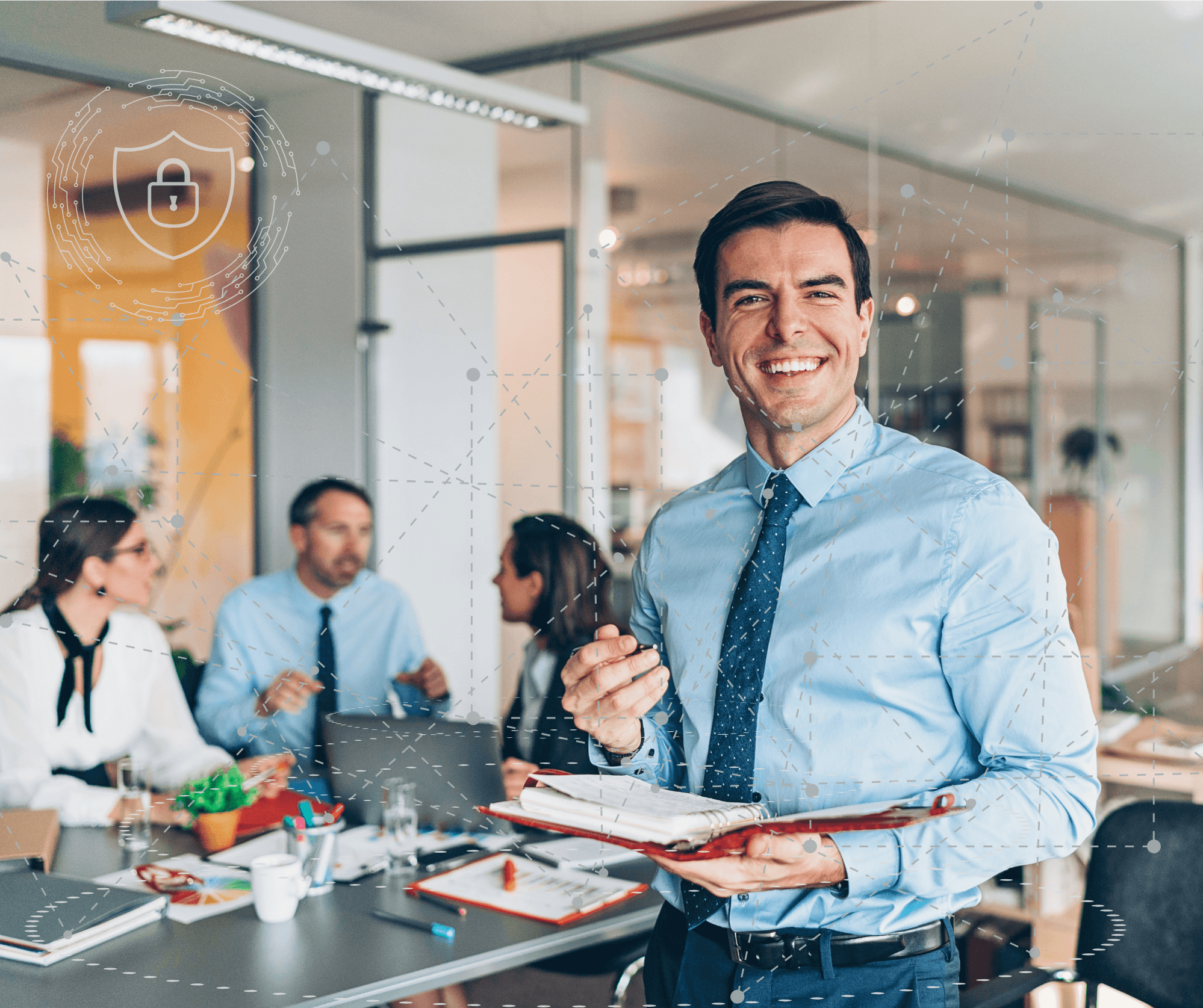 Professional security meeting with trust overlay