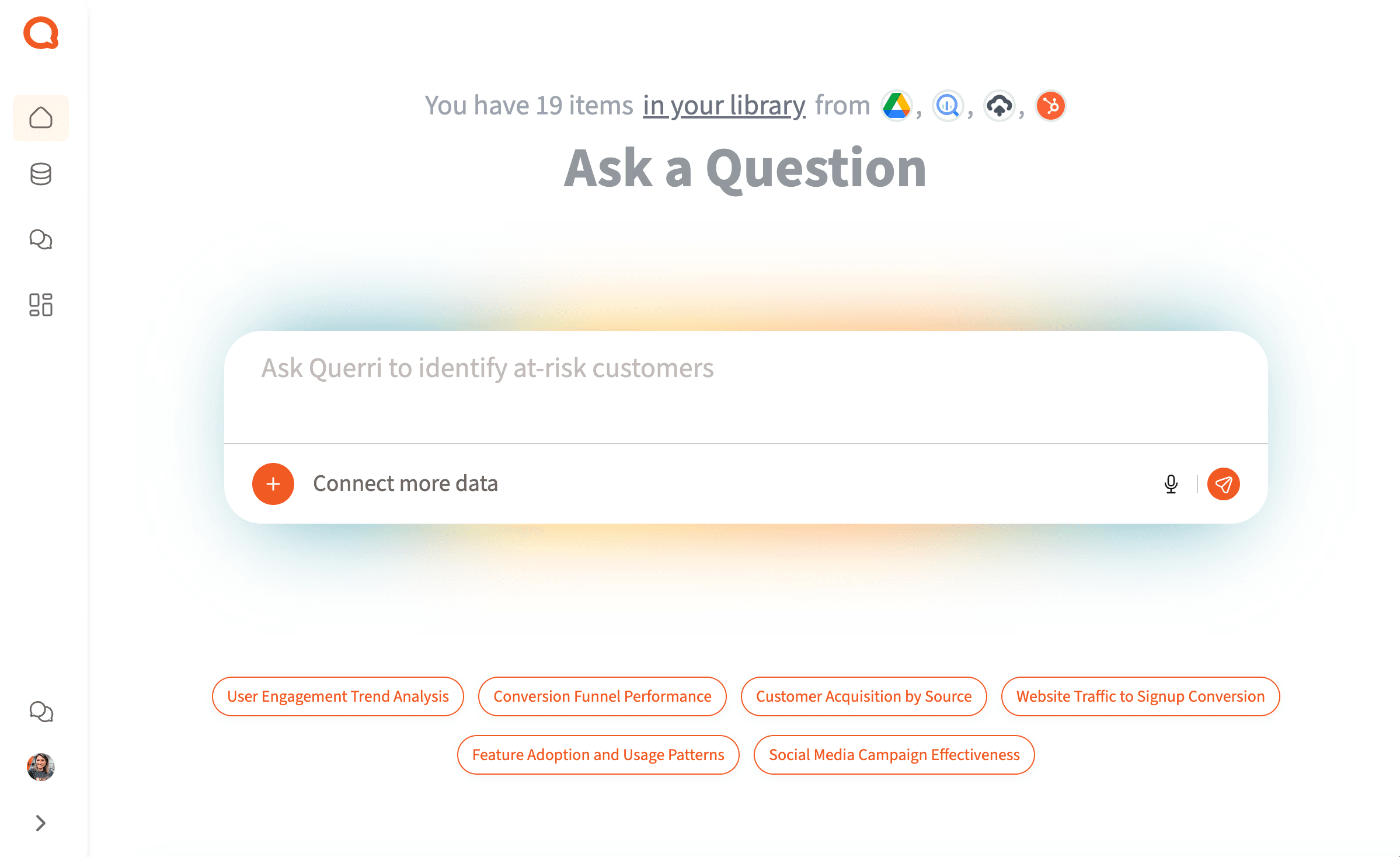 Querri home screen with active integrations
