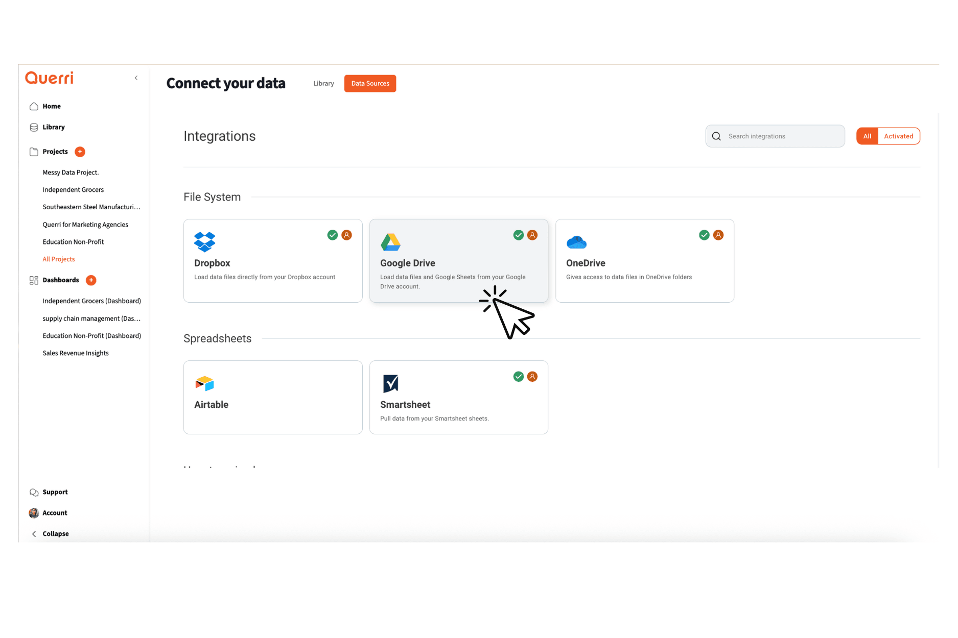 Select Integrations Interface
